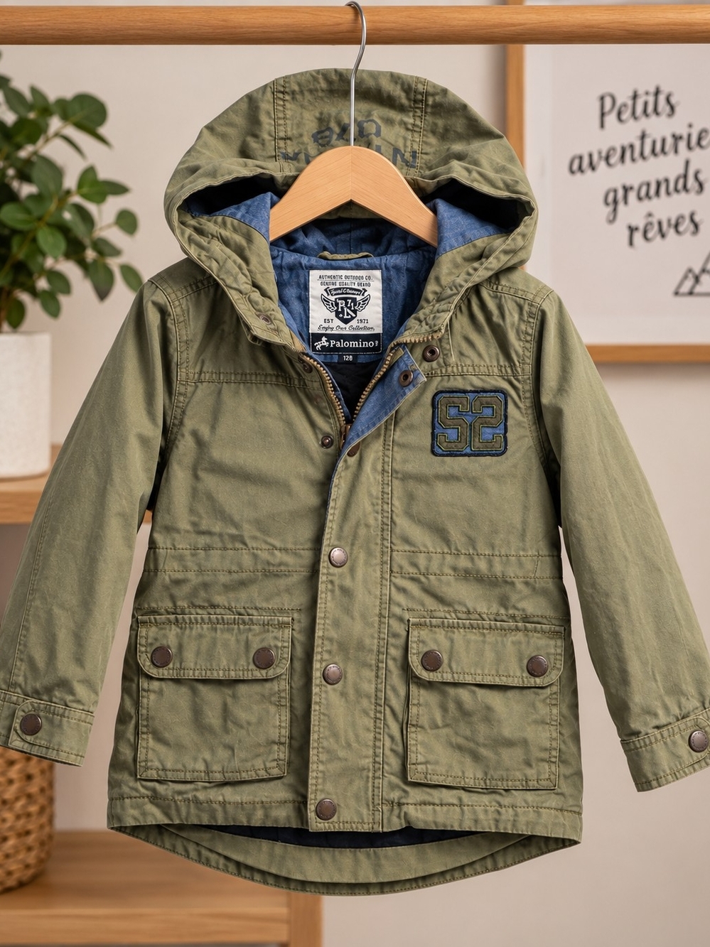 Olive Green Hooded Kids Jacket